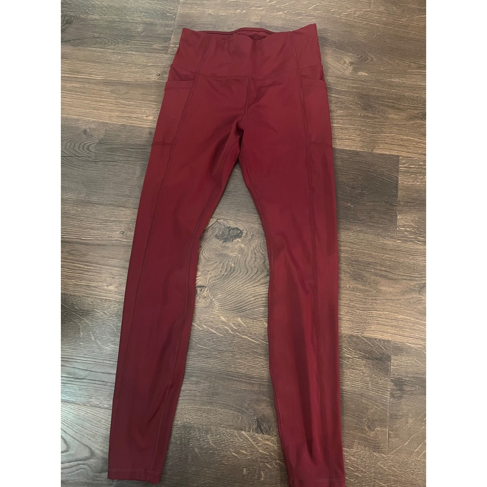Avia Womens High Waisted Activewear Leggings with Pockets Burgundy Size S 4-6